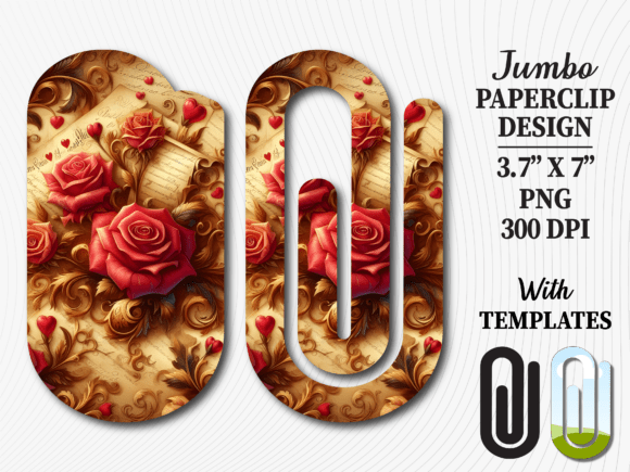 Antique Gold Rose Jumbo Paperclip Graphics for Crafts