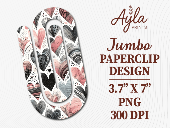 Black and Pink Heart Jumbo Paperclip Graphics for Crafts