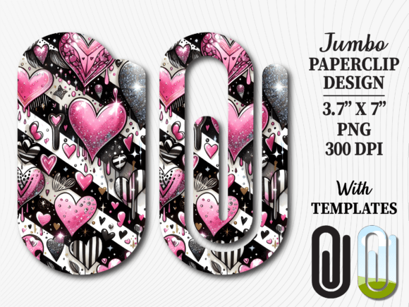 Black Pink Stripes Heart Jumbo Paperclip – Graphics & Crafts