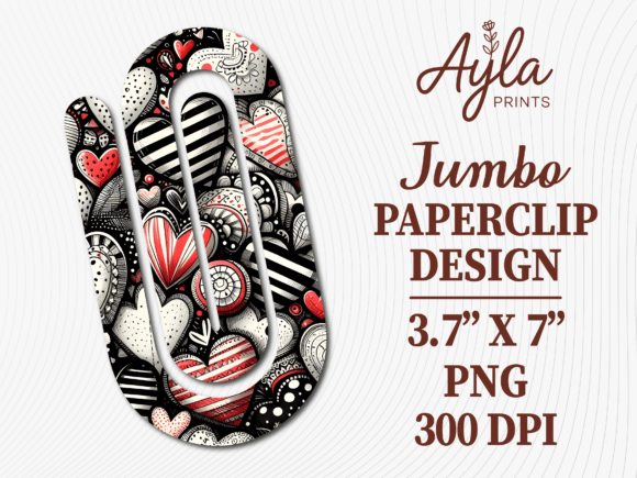 Black White Red Heart Jumbo Paperclip Graphics