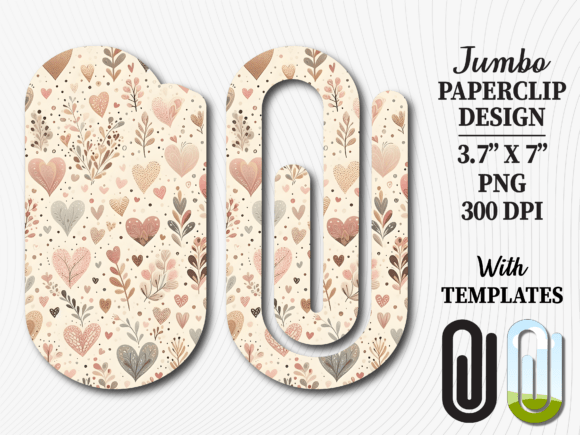 Boho Hearts Floral Jumbo Paperclip: Graphics for Crafts & Local Branding