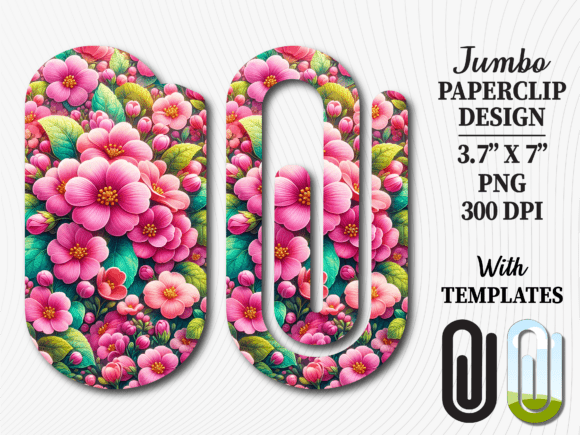 Bright Pink Flowers Jumbo Paperclip PNG: Graphics for Crafts