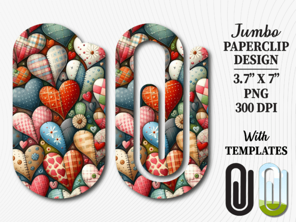 Colorful Folk Art Heart Jumbo Paperclip Graphics