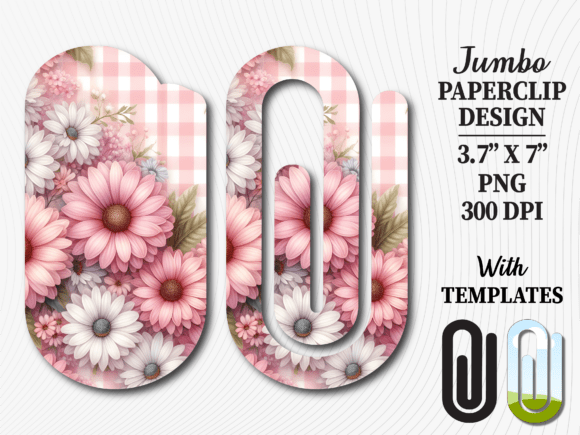 Daisy Pink Gingham Jumbo Paperclip PNG: Graphics for Crafts