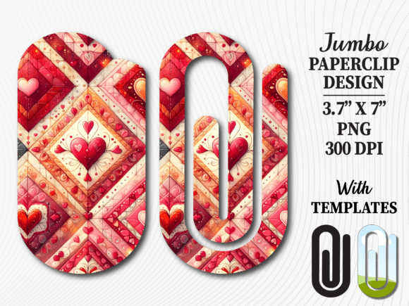 Geometric Quilt Heart Jumbo Paperclip Graphics