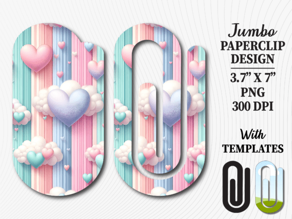 Pastel Clouds Hearts Jumbo Paperclip Graphics
