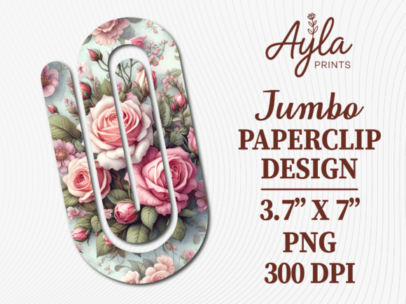 Pink Rose Floral Garden Jumbo Paperclip Graphics for Crafts