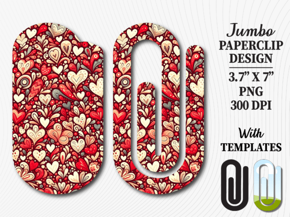 Red Hearts Pattern Jumbo Paperclip PNG: Graphics for Crafts