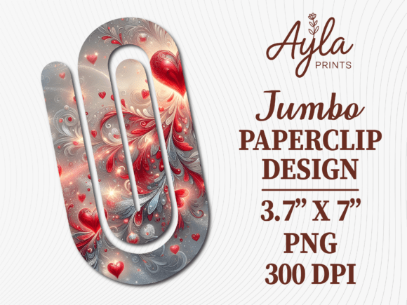 Red Silver Heart Art Jumbo Paperclip