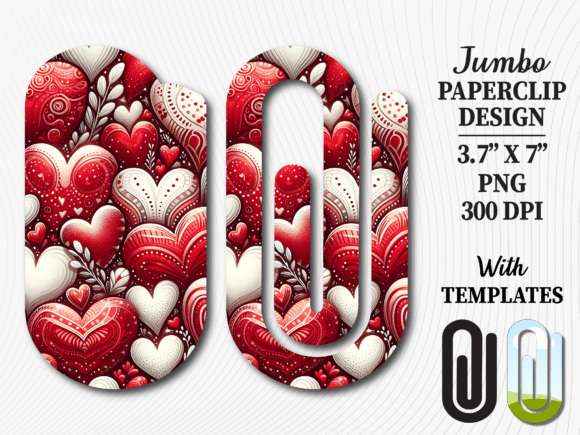 Red White Hearts Jumbo Paperclip Graphics for Crafts