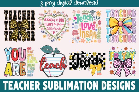 Teacher Sublimation PNG, Teacher Bundle1: Graphics for Crafts & Local Branding
