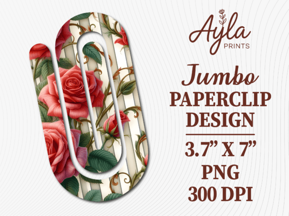 Vintage Red Rose Jumbo Paperclip Graphics for Crafts